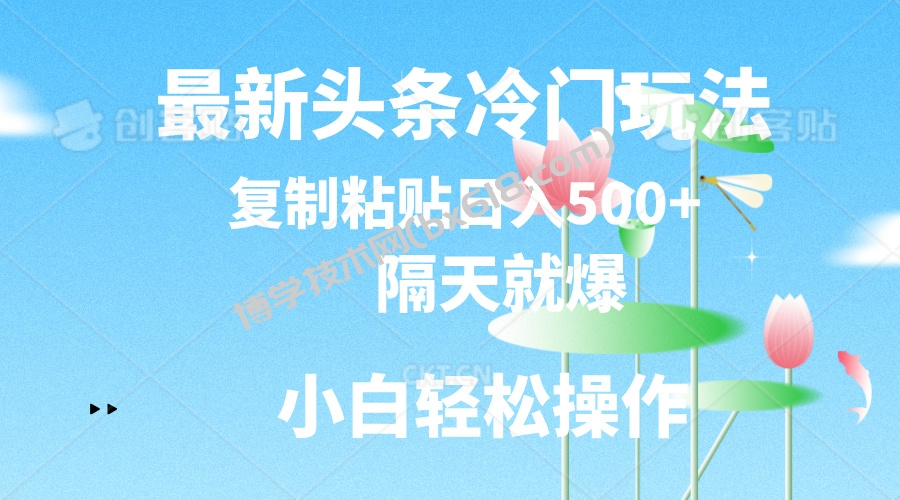 最新头条冷门玩法，隔天就爆，复制粘贴日入500+-博学技术网