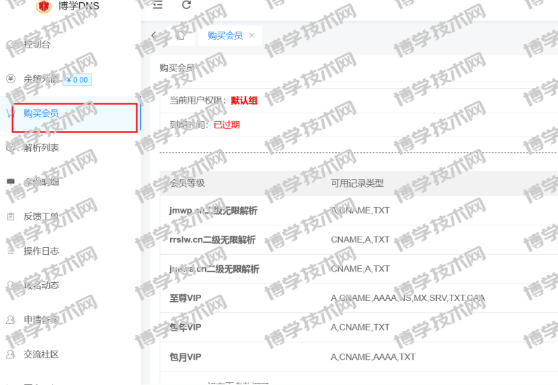 博学DNS平台会员等级说明-博学技术网
